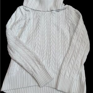 JEANNE PIERRE White Cable Knit Turtleneck Sweater